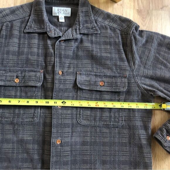 Ryan Michael Shirt Plaid Men's Button-Up Brown Textured  Mens SZ MED Silk/Cotton - Picture 5 of 6